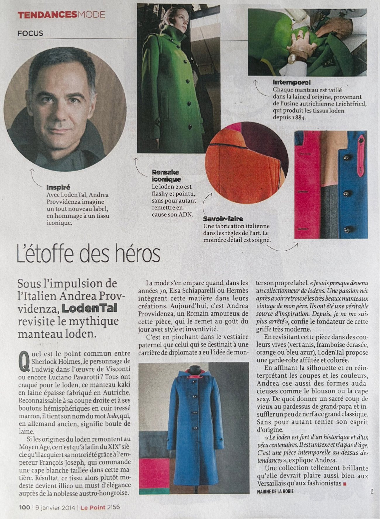 Le Point page: L’étoffe des héros, on LodenTal and Andrea Provvidenza
