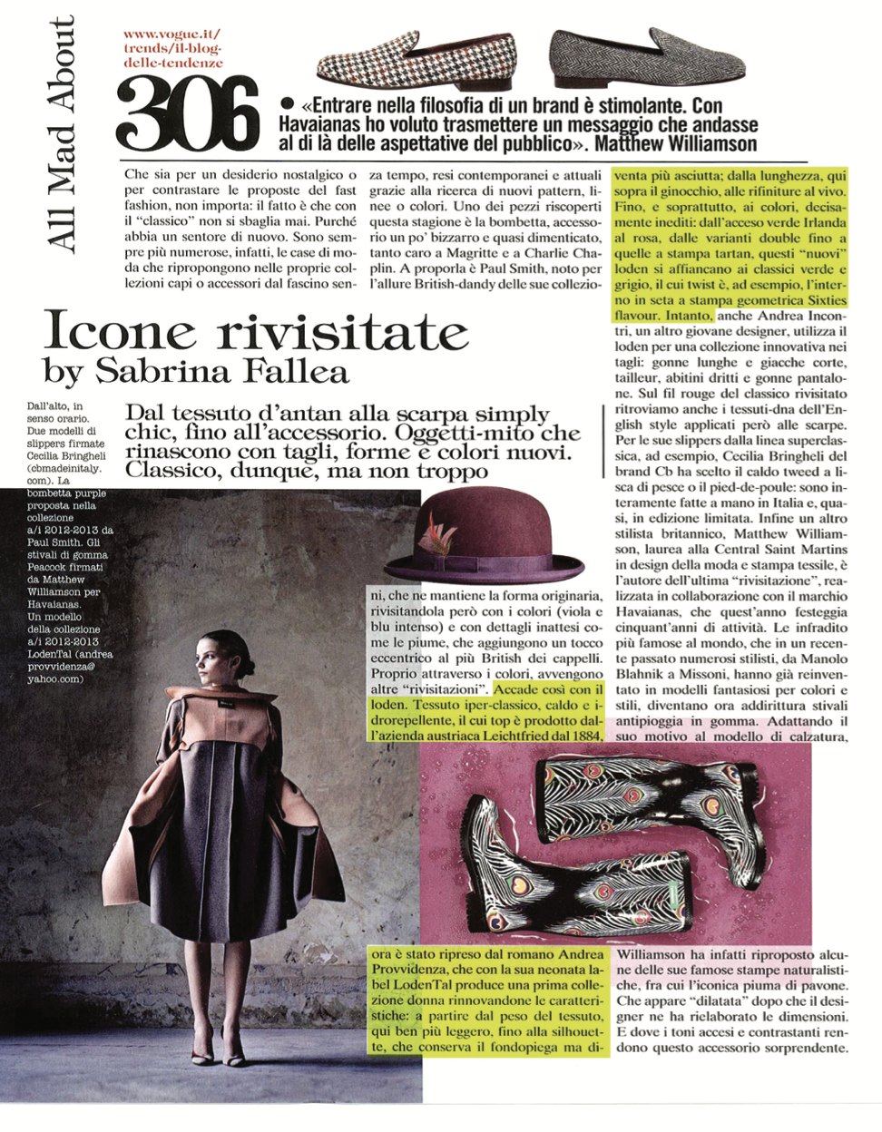 Vogue page: Icone rivisitate, with a LodenTal coat